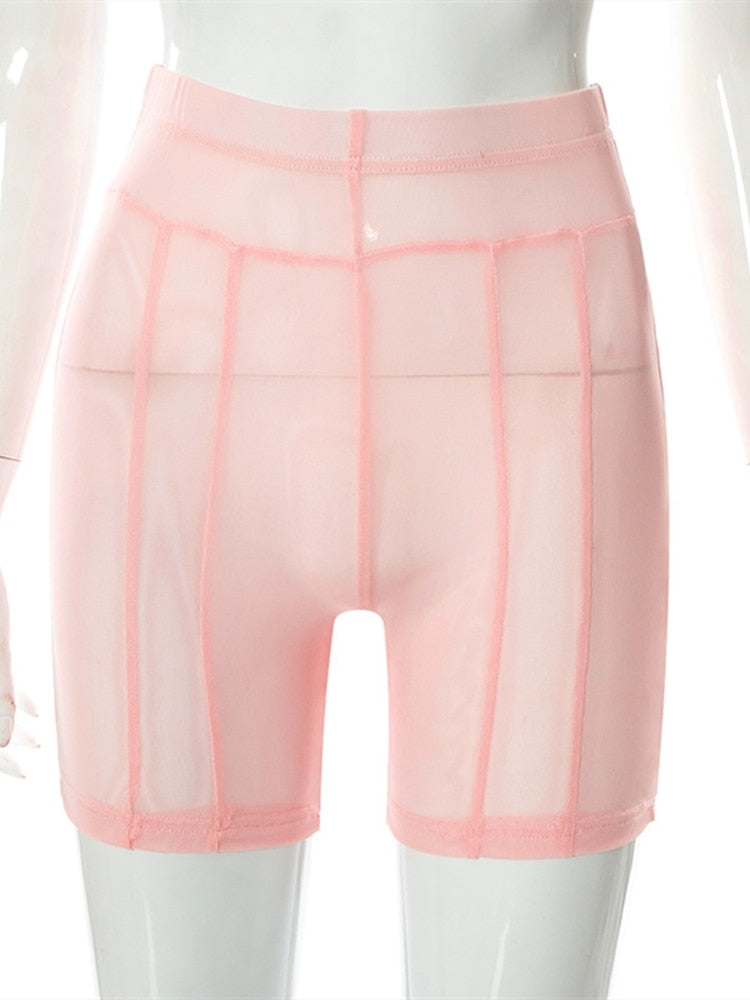 Nori Mesh Patchwork See Through Shorts 0 Sunset and Swim Pink S 