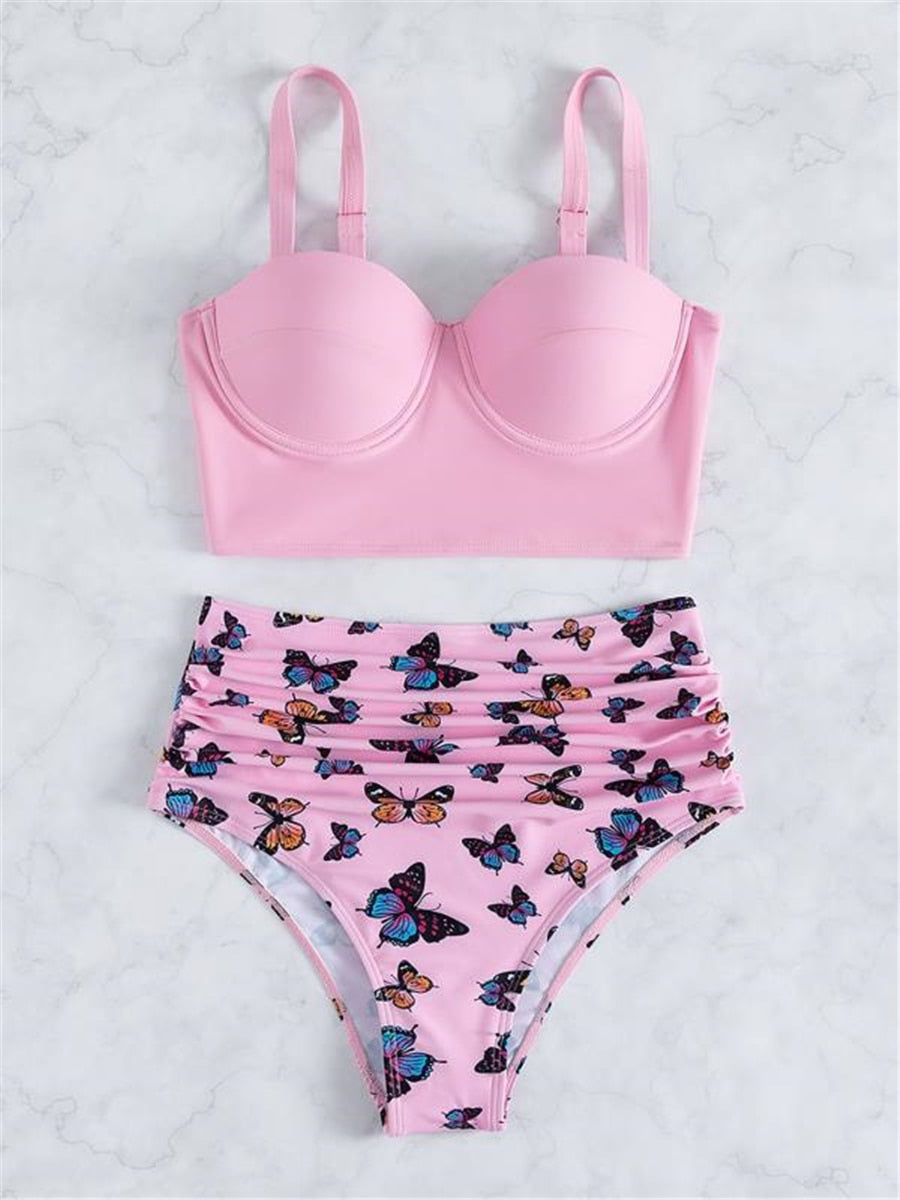 Stunning Butterfly Push Up High Waist Slimming Swimwear Separates Bikini  Sunset and Swim s1Pink S 