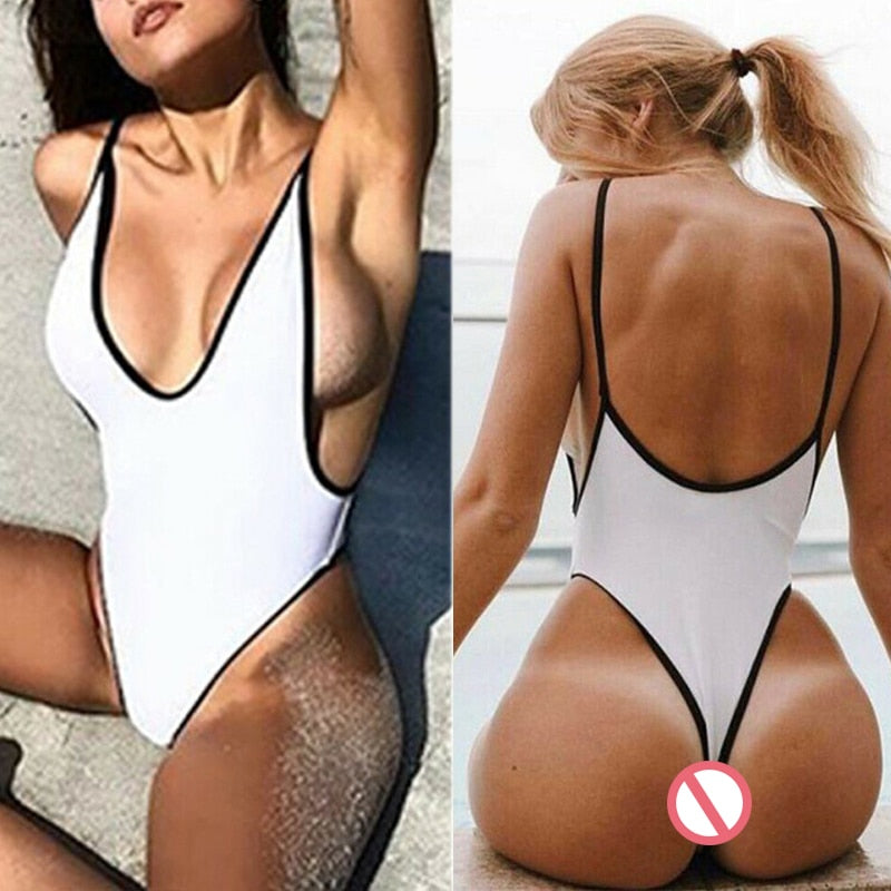 Sexy High Cut Micro Thong One Piece Swimsuit  Sunset and Swim   