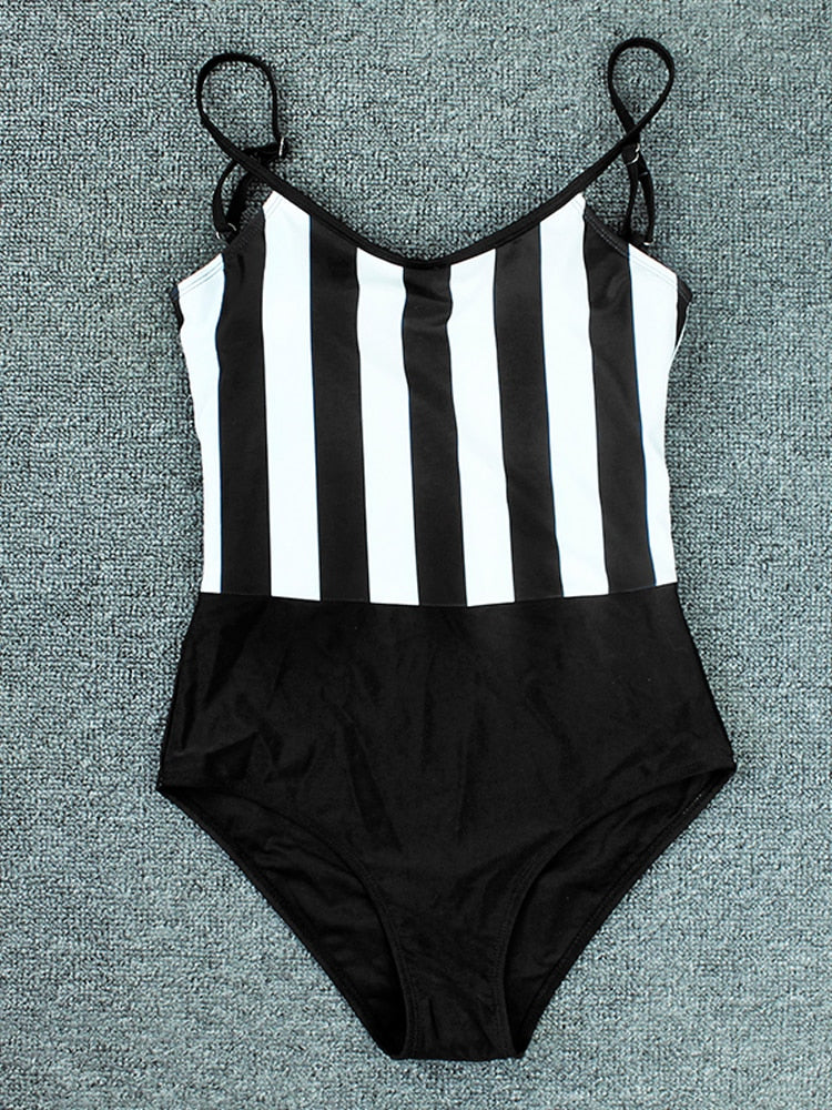 Striped Black Red One Piece Swimsuit Sunset and Swim Black S 