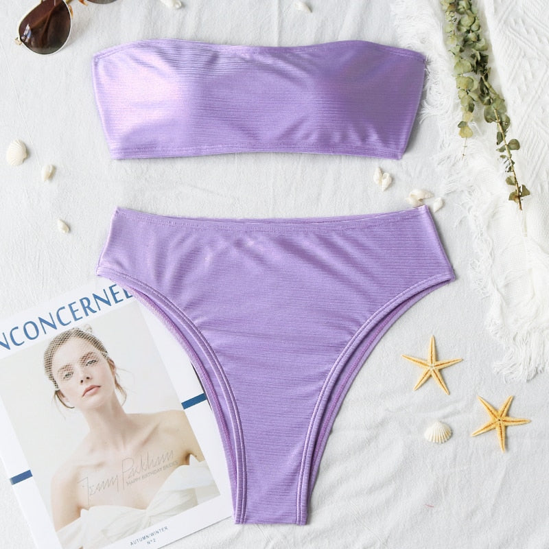 New Brazilian Bandage Push Up Padded Bikini  Sunset and Swim Purple2 S 
