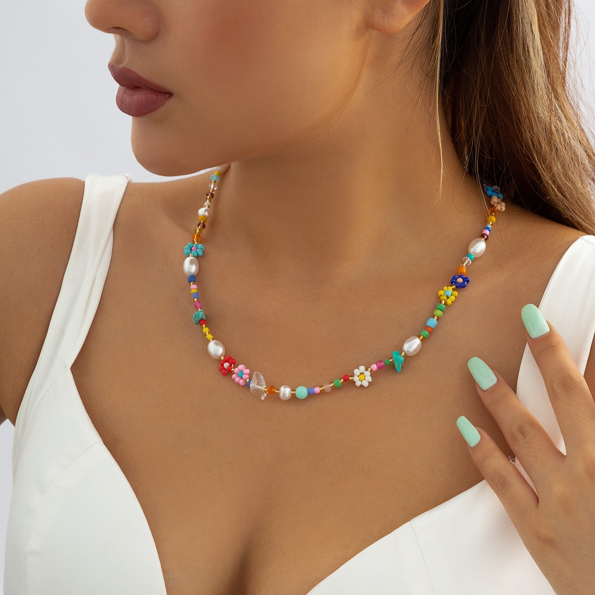 Trendy Flower Passion Beads Choker Necklace  Sunset and Swim C05138  