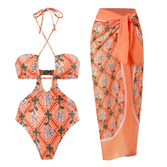 Resort Life One Piece Cut Out Swimsuit Cover Up Skirt  Sunset and Swim   