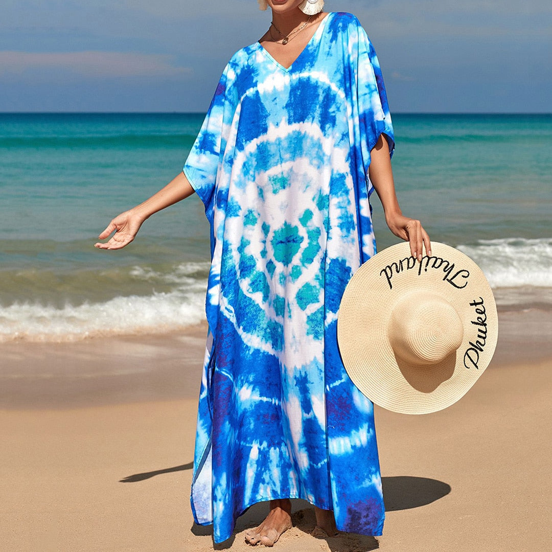 Sunset and Swim Colorful Bohemian Bathing Suit Coverup Kaftan Sunset and Swim Circle Tie Dye One Size 