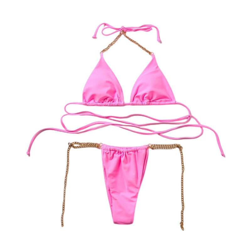  Cute Unicorn Pink Sexy Halter Bikini Swimwear for