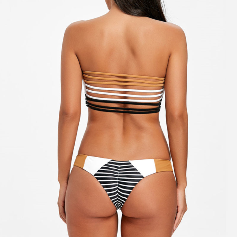 Low Waisted Off Shoulder Bandeau Brazilian Bikini  Sunset and Swim   