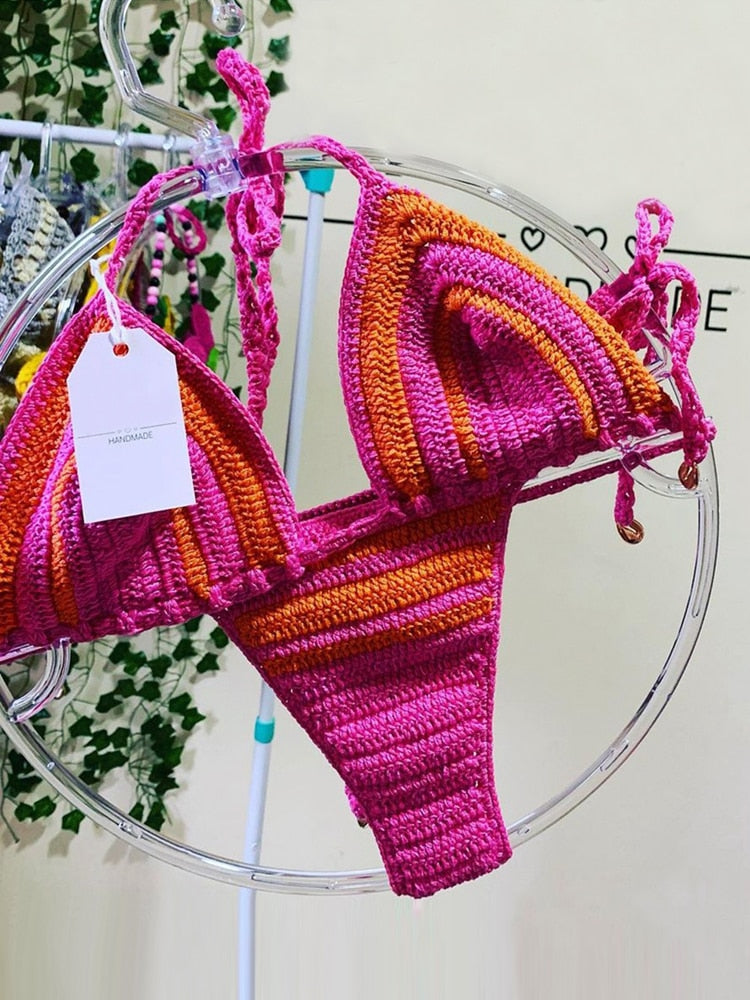 Pink Handmade Crochet Bikini  Sunset and Swim Pink S 