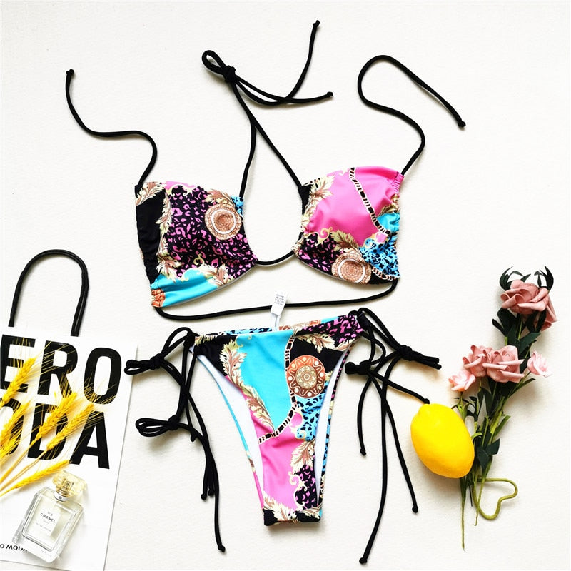 Exotic Goddess Bikini Plus Size Sizes S-5XL  Sunset and Swim Pink/Mint/Black S 