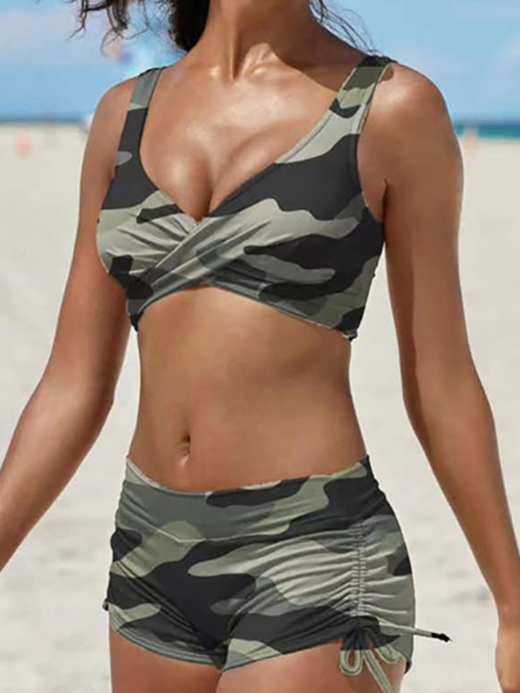 Beautiful Camouflage Print Shorts Bikini  Sunset and Swim Green S 