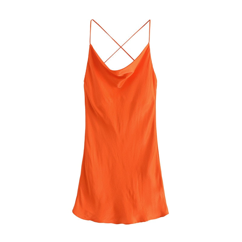 Forever Summer Satin Dress  Sunset and Swim Orange Red XS 