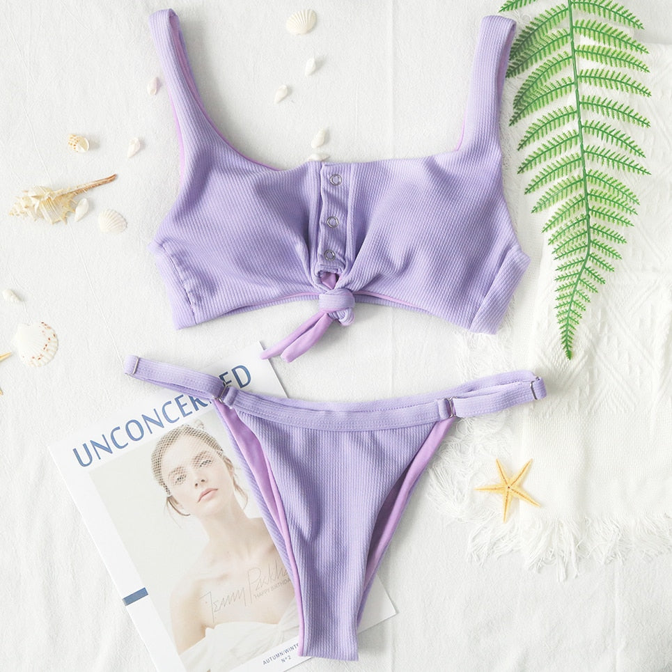 New Brazilian Bandage Push Up Padded Bikini  Sunset and Swim Purple1 S 