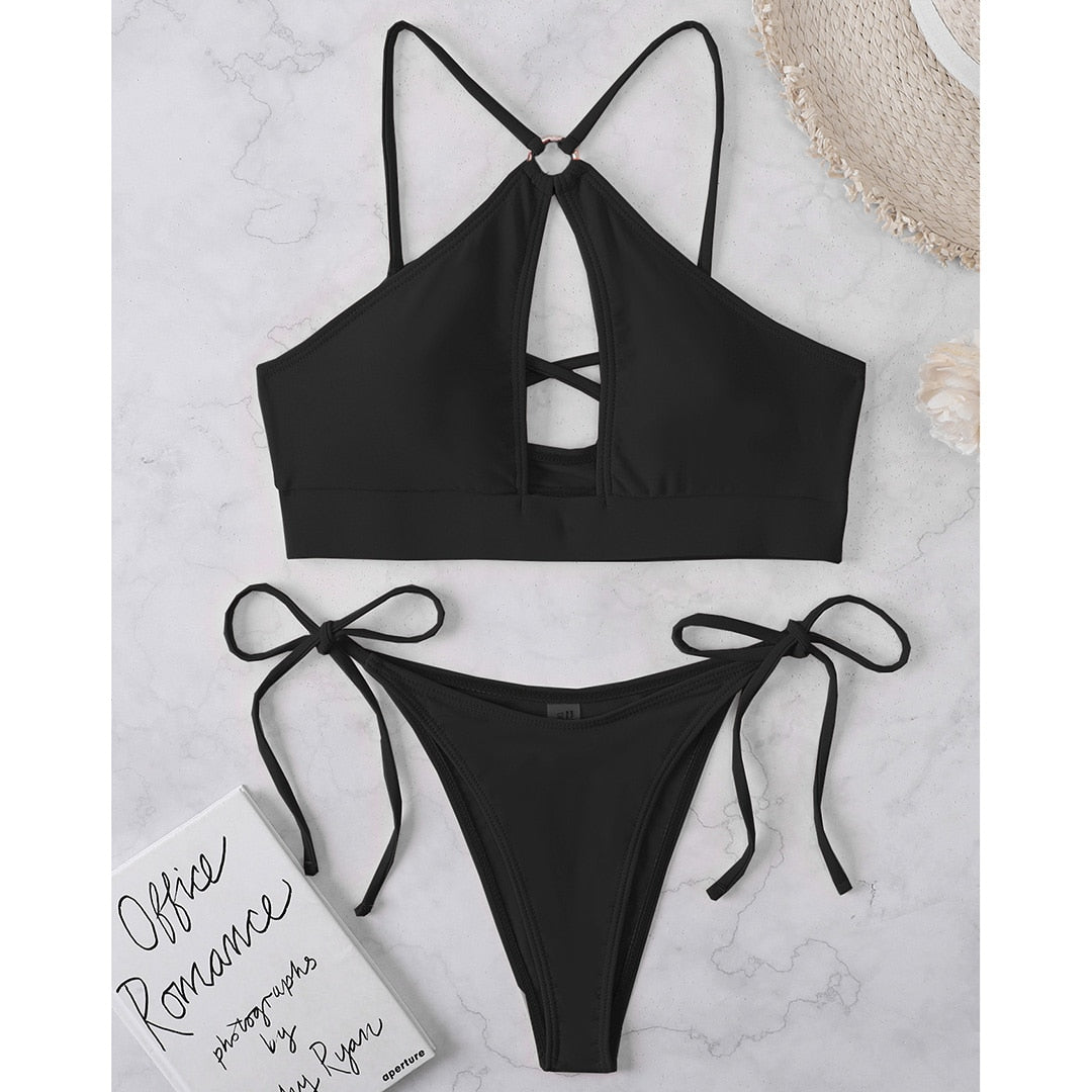 Hot AZ Swimwear - Crop Top with Ties and Underboob Cutout Bikini