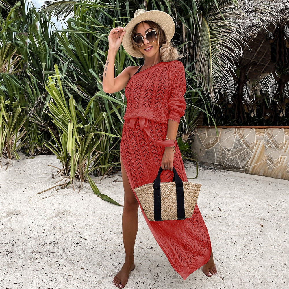 Maldives Calling Crochet Beach Bikini Cover Up White Crochet Dress  Sunset and Swim Red S 