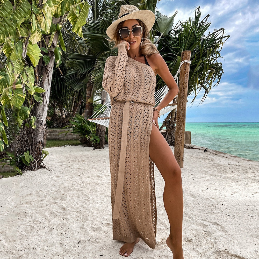 Maldives Calling Crochet Beach Bikini Cover Up White Crochet Dress  Sunset and Swim Khaki S 