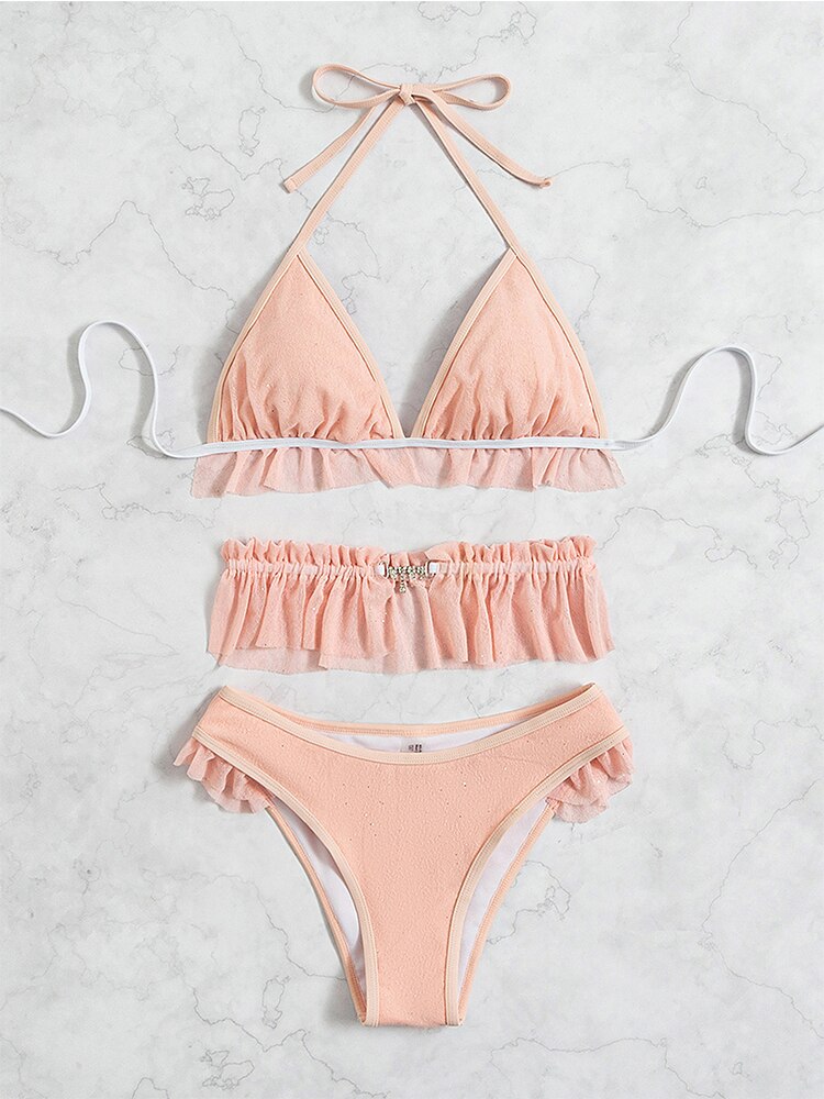 Pink Dreams Sexy Waist Ruffle Detail Bikini  Sunset and Swim   