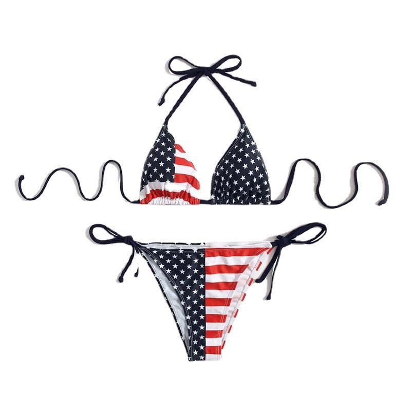 Patriotic Allure: Stars and Stripes American Flag Bikini  Sunset and Swim Red/White/Blue S 