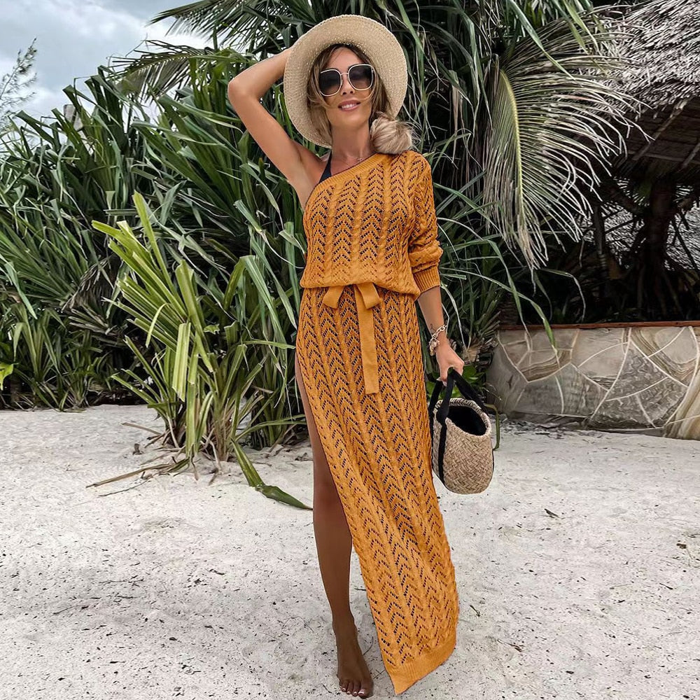 Maldives Calling Crochet Beach Bikini Cover Up White Crochet Dress  Sunset and Swim Orange S 