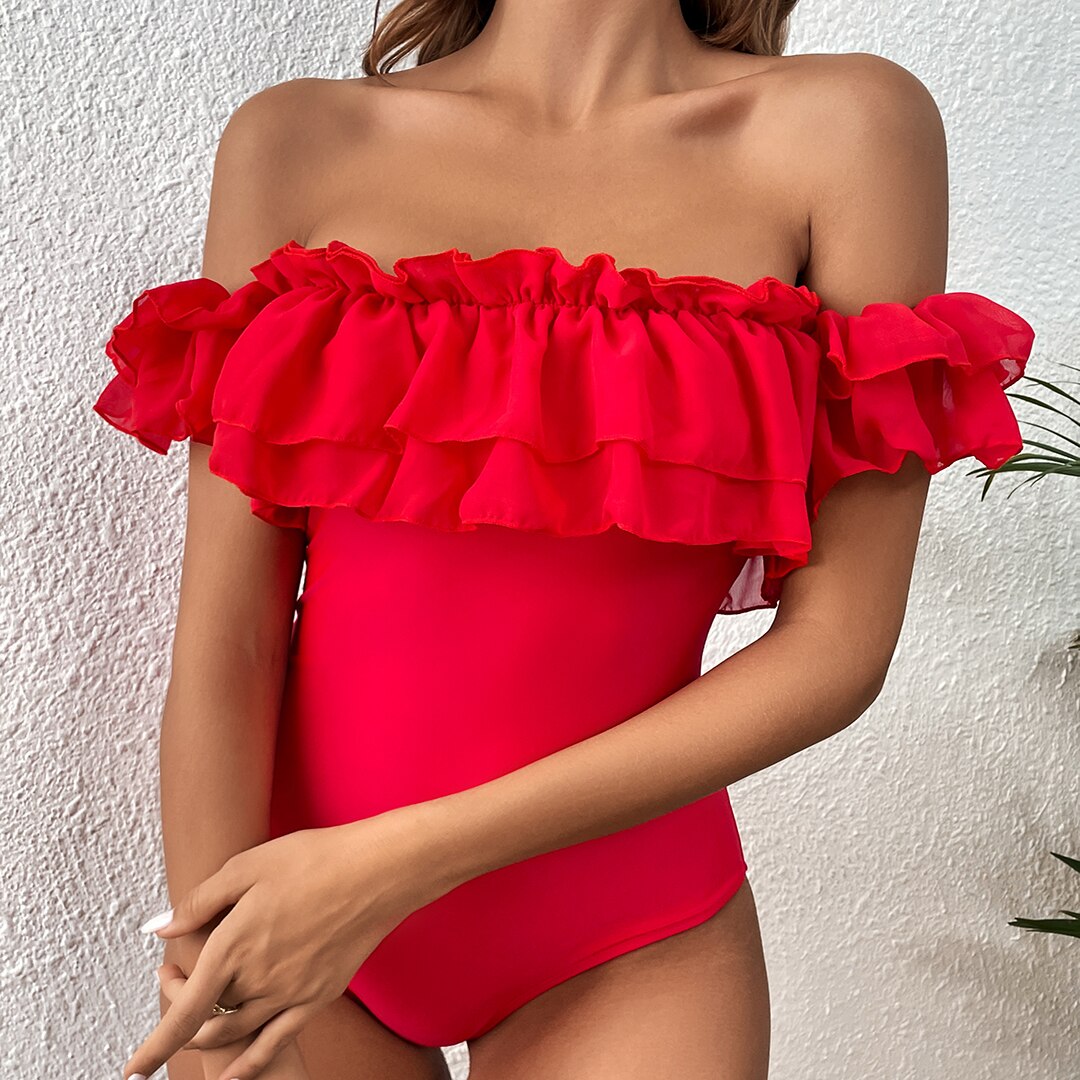 Red Romance Sexy One Piece Ruffle Swimsuit and Beach Cover Up Skirt  Sunset and Swim   