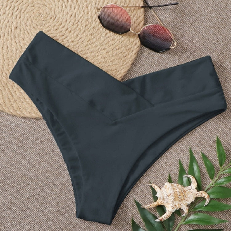 Sunset and Swim S-XL High Waist Women Bikini Bottom Bikini Separates  Sunset and Swim 04 Dark Grey S 