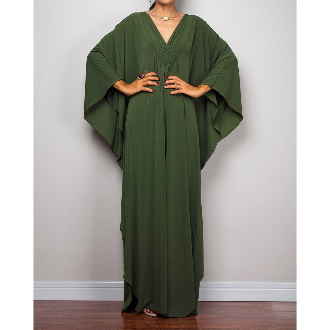 Athena Loose Maxi  Kaftan Tunic Beach Cover Up Sunset and Swim Army Green One Size 