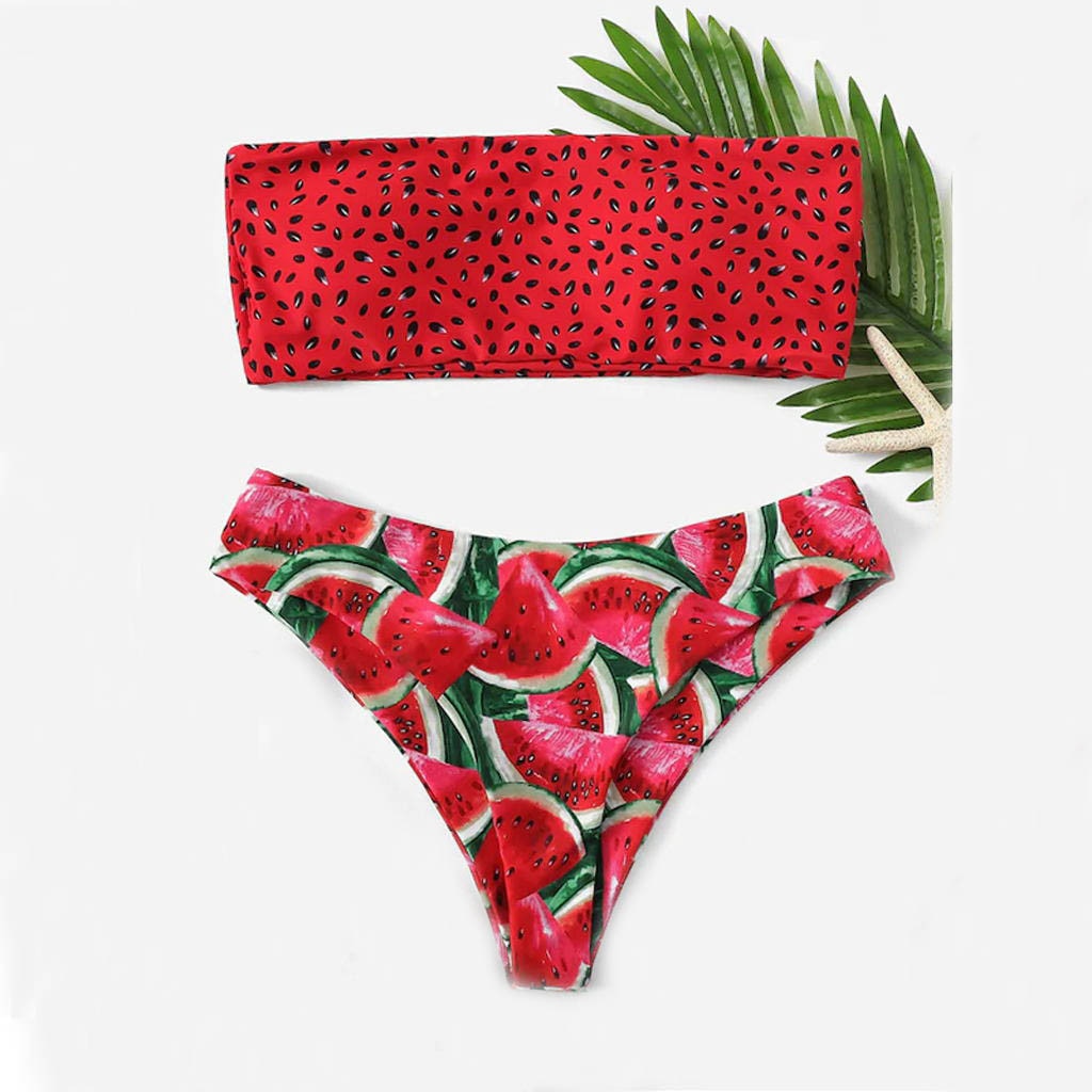 Watermelon Summer Crush Bandeau Bikini  Sunset and Swim Red S 