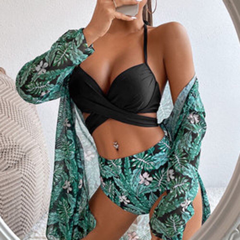Push up High Waisted Tummy Control Swimsuits for Women 2 Piece - String  Floral Printed Top Bras and High Waisted Briefs Bathing Suits
