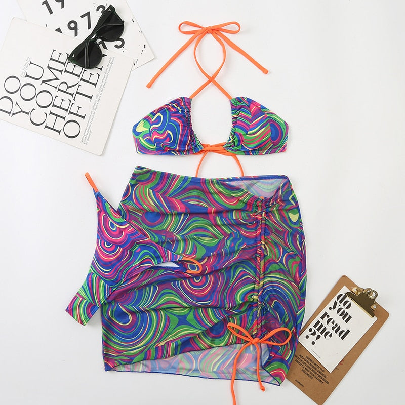Bali Dreams 3 Piece Bikini Set With Cover Up Skirt  Sunset and Swim ZM22010-ZIS S 