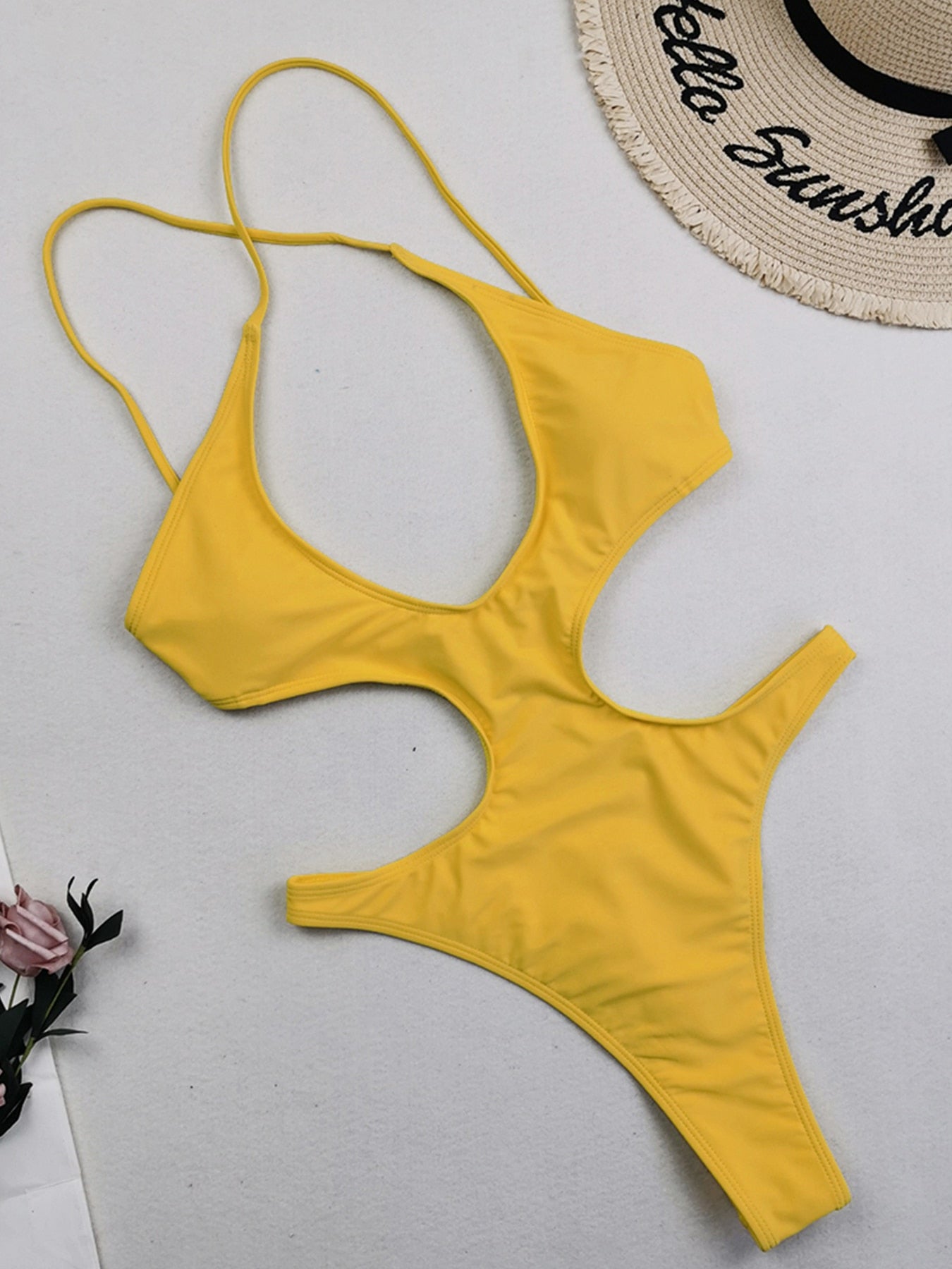 Pure Seduction String Out One Piece Swimsuit Monokini  Sunset and Swim Yellow S 