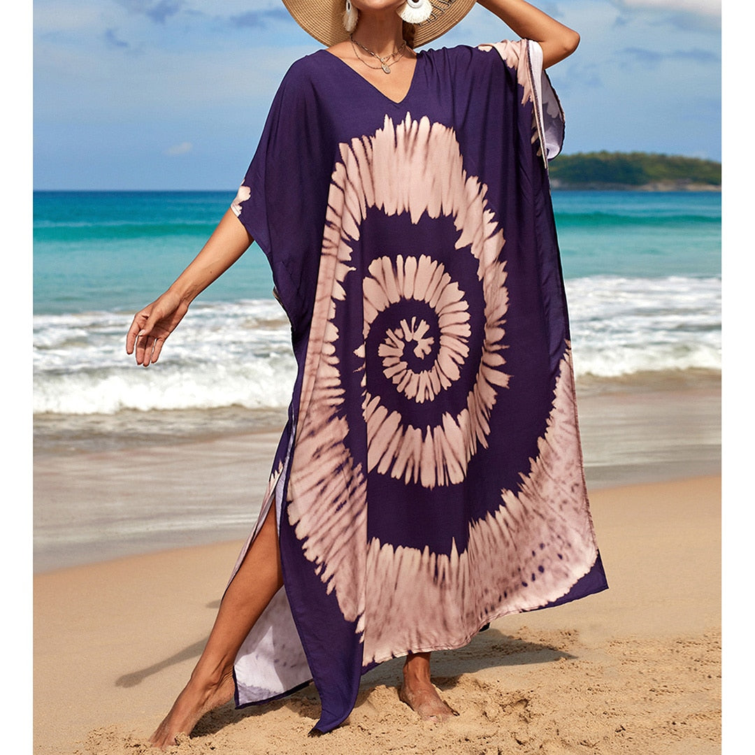 Sunset and Swim Colorful Bohemian Bathing Suit Coverup Kaftan Sunset and Swim Purple Swirl One Size 