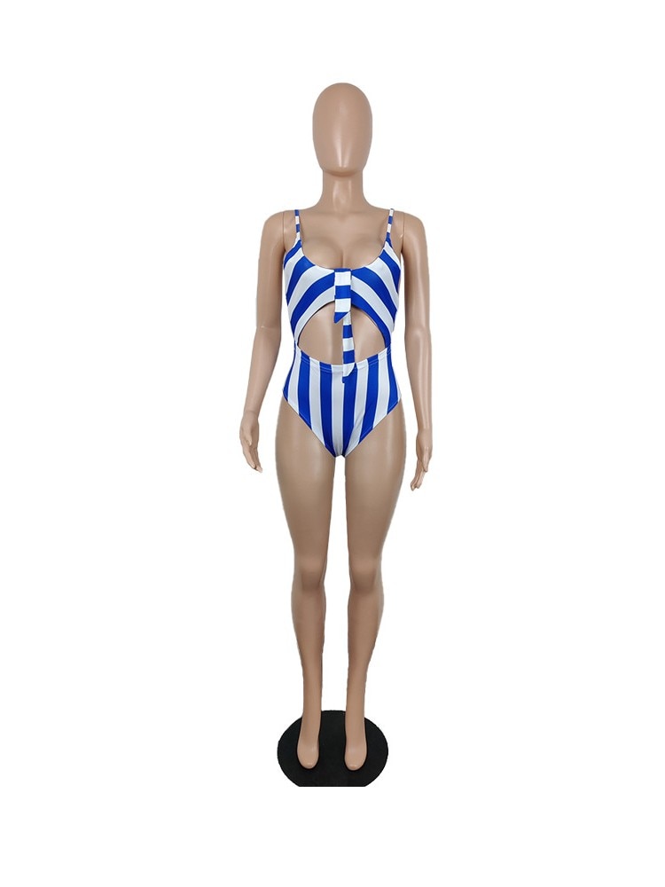 Striped Sensation Cut Out One Piece Bathing Suit  Sunset and Swim Blue S 