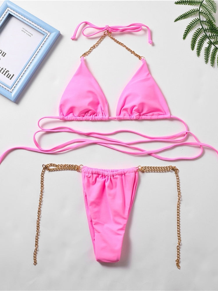 Barbiecore Dreams Hot Pink Halter Bikini  Sunset and Swim Hot Pink Swimsuit S 