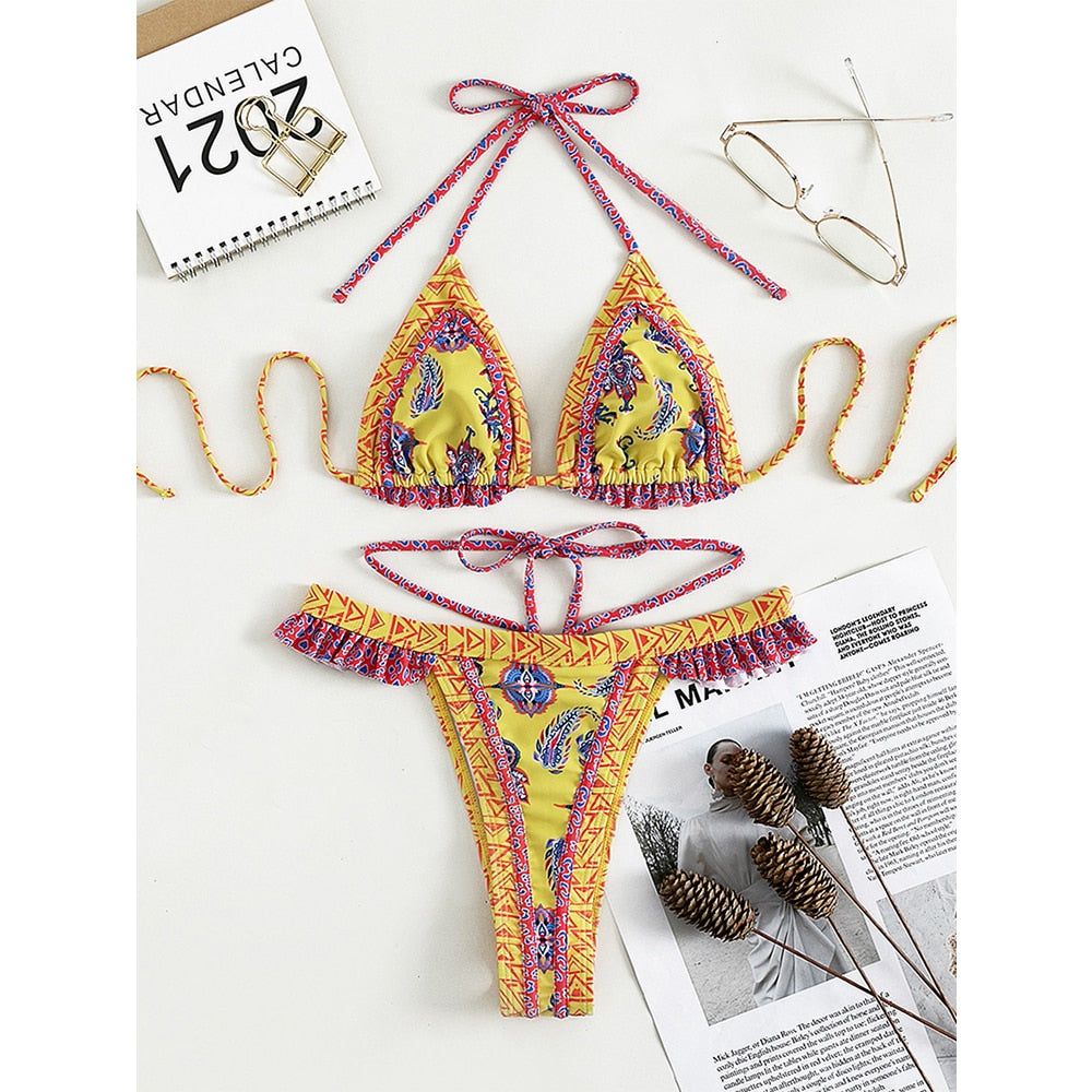 Sexy Temptress Strappy Side Brazilian Ruffle Bikini  Sunset and Swim ZH2237DY1 S 