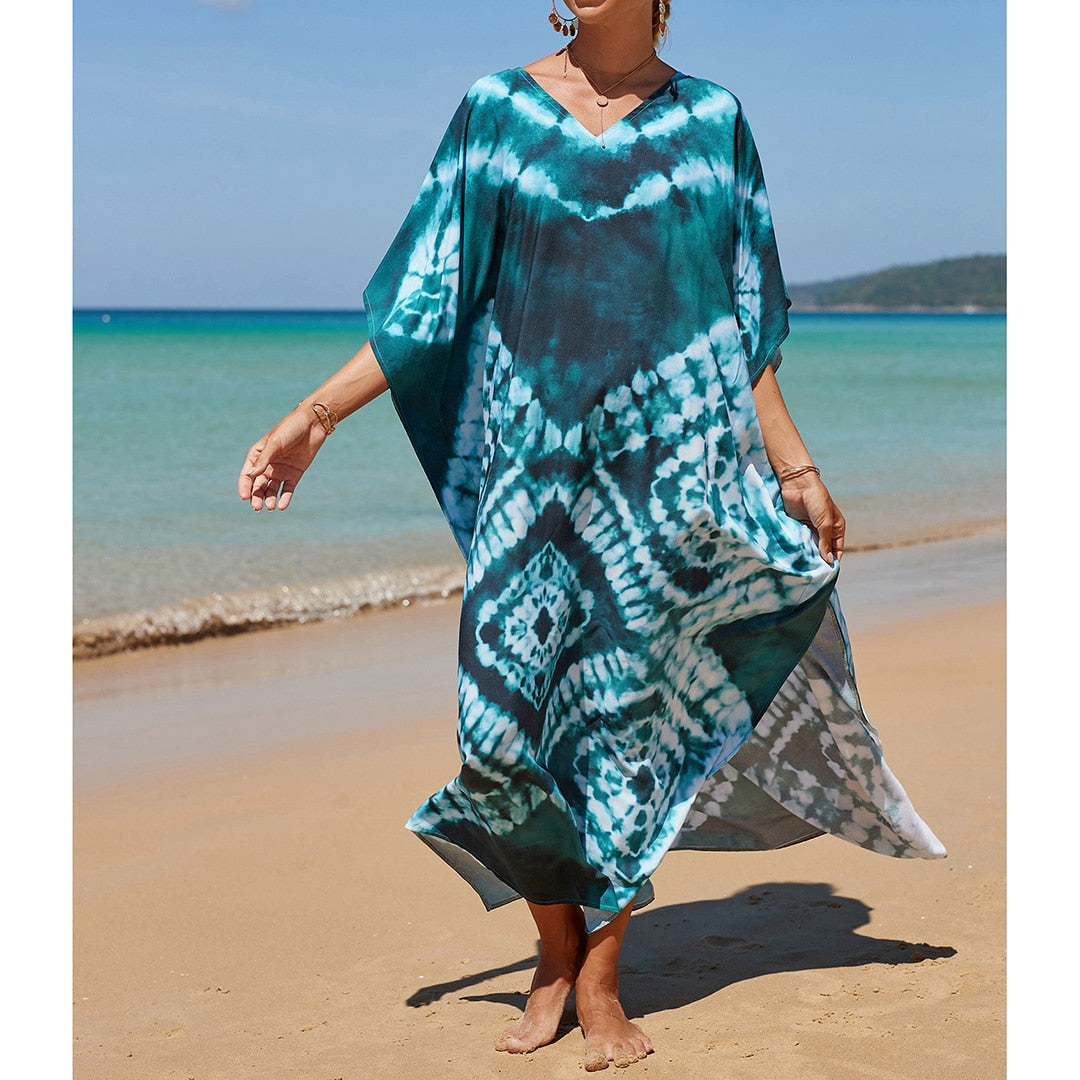 Sunset and Swim Colorful Bohemian Bathing Suit Coverup Kaftan Sunset and Swim Dark Green One Size 
