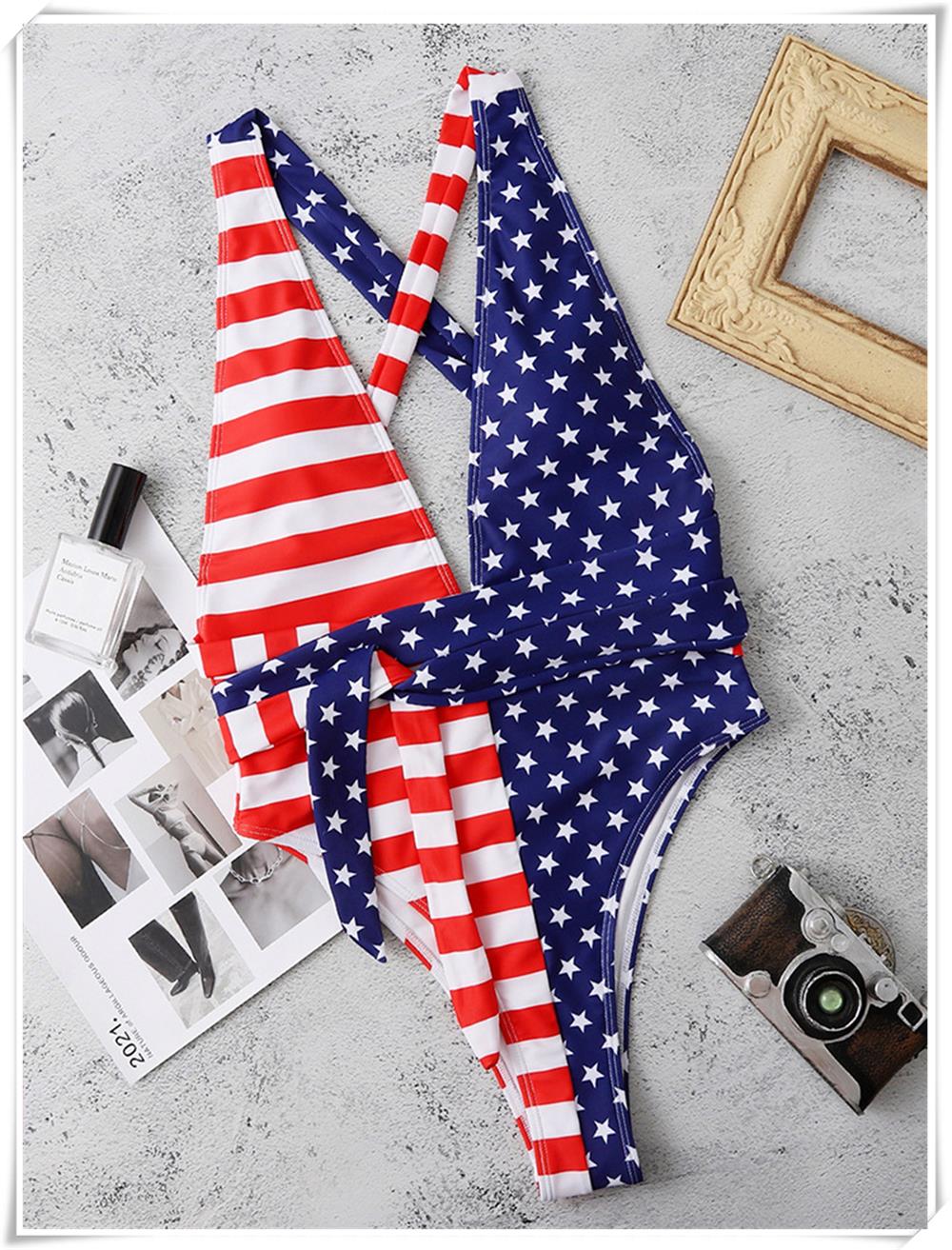 Stars and Stripes Deep V Neck One Piece Swimsuit  Sunset and Swim   
