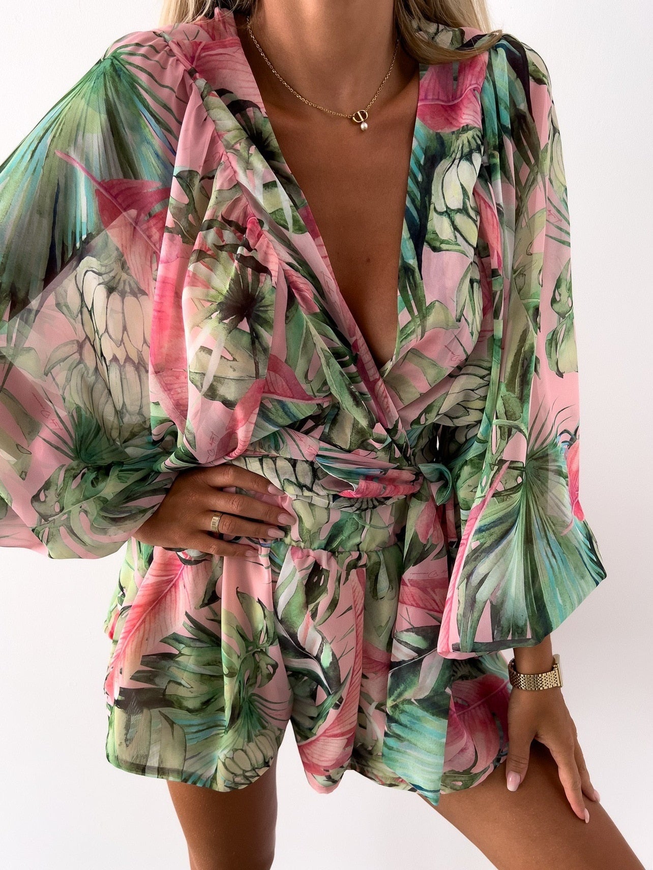 Summer Never Ends Plunge Vacation Romper Playsuit  Sunset and Swim Green S 
