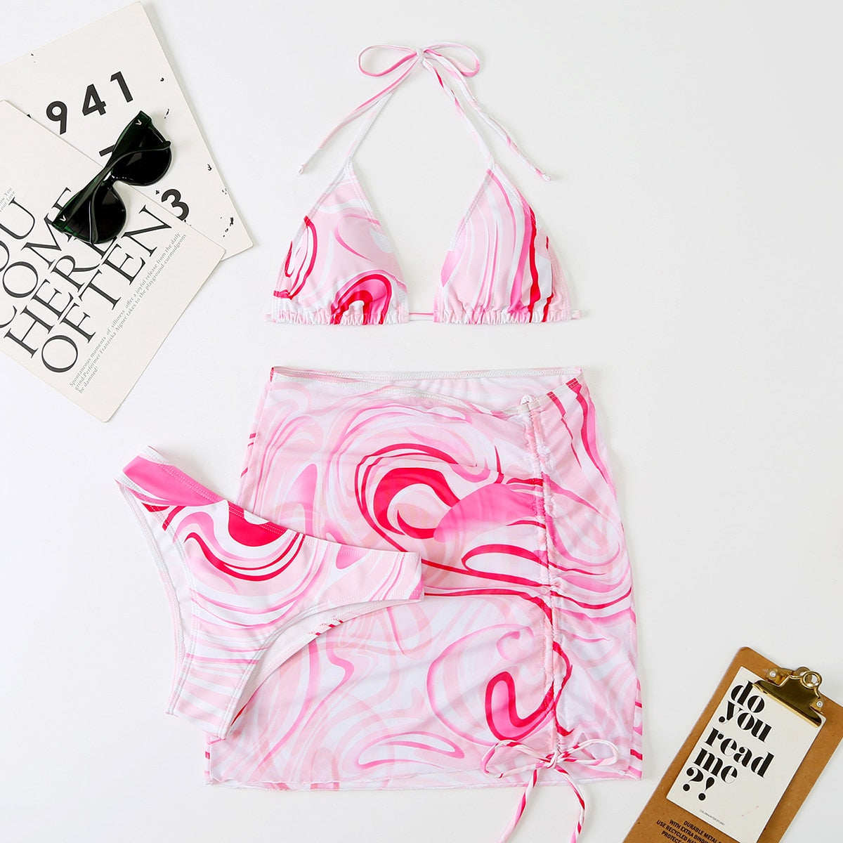 Bali Dreams 3 Piece Bikini Set With Cover Up Skirt  Sunset and Swim ZM22008-MHO S 