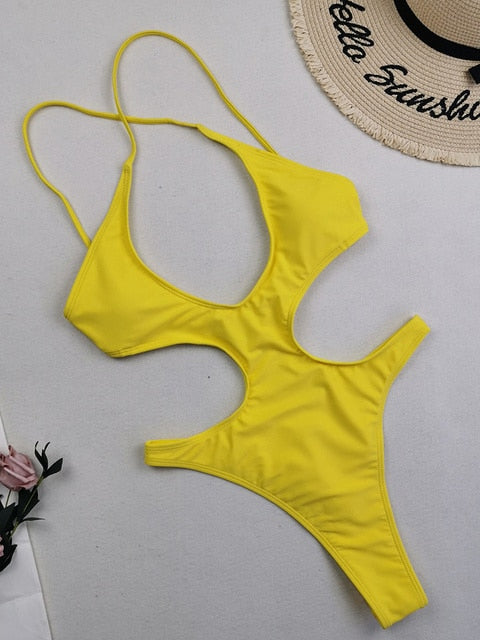 Bahamas Hollow Out One Piece Swimsuit  Sunset and Swim Yellow S 