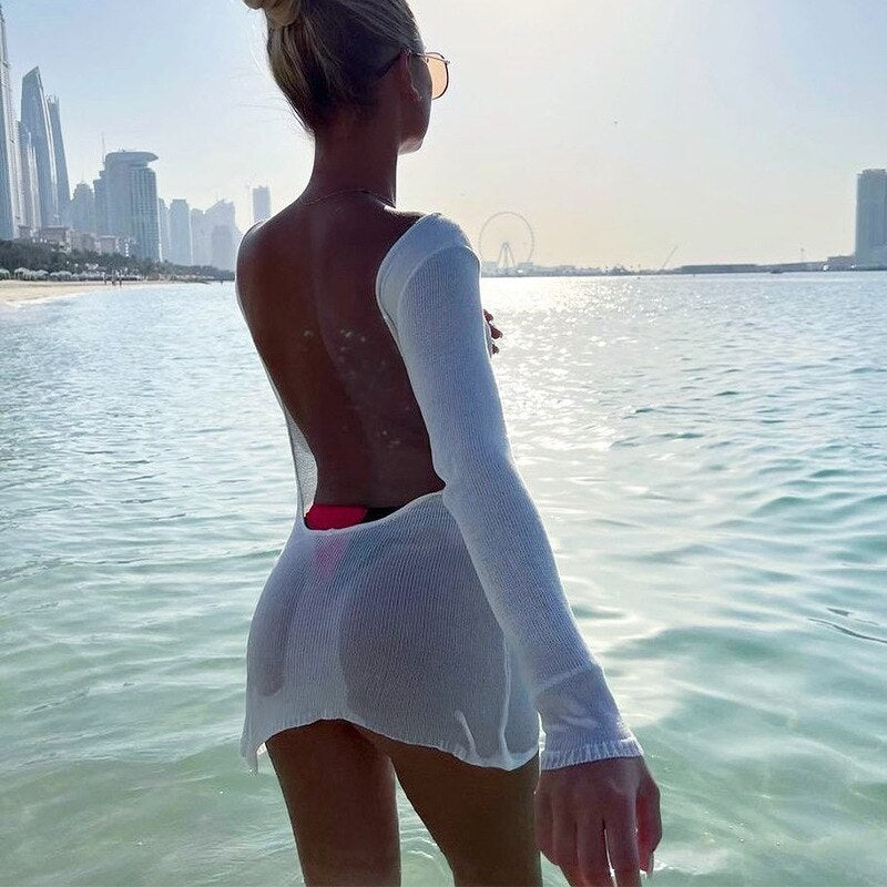 Paradise Calling Swimsuit Cover Up Sexy White Backless Mini Dress  Sunset and Swim   