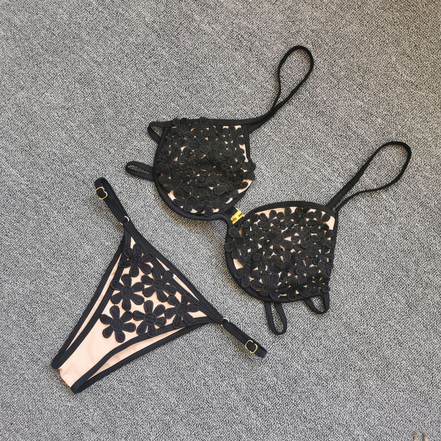 Floral Brazilian Cheeky Transparent Effect Bikini  Sunset and Swim Black S 