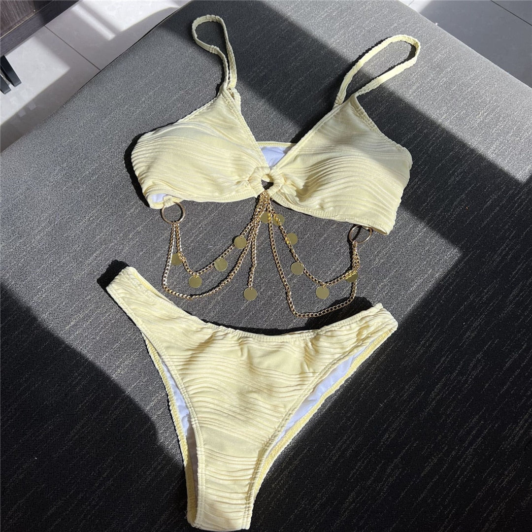 Glamour Chainlink Bikini Set Sunset and Swim Yellow S 