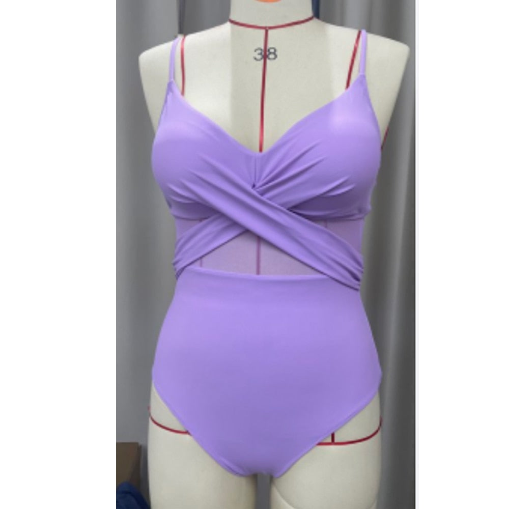 Solid One Piece Tummy Slimming Design Swimsuit  Sunset and Swim Purple S 