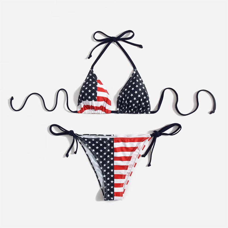 Patriotic Allure: Stars and Stripes American Flag Bikini  Sunset and Swim   