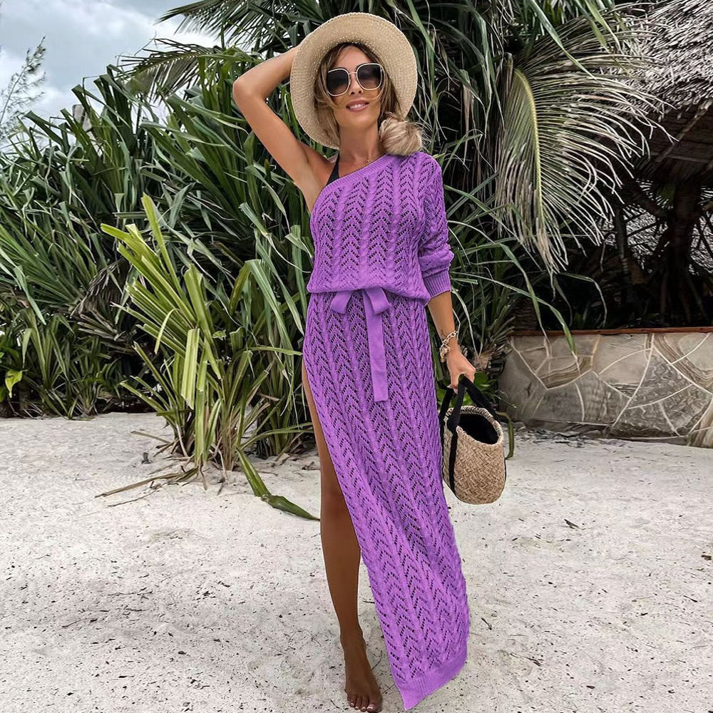 Maldives Calling Crochet Beach Bikini Cover Up White Crochet Dress  Sunset and Swim Purple S 