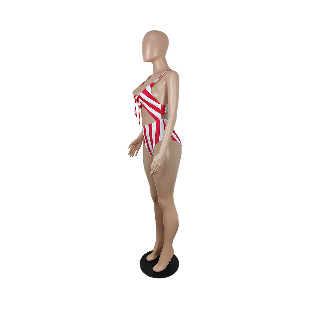 Striped Sensation Cut Out One Piece Bathing Suit  Sunset and Swim   