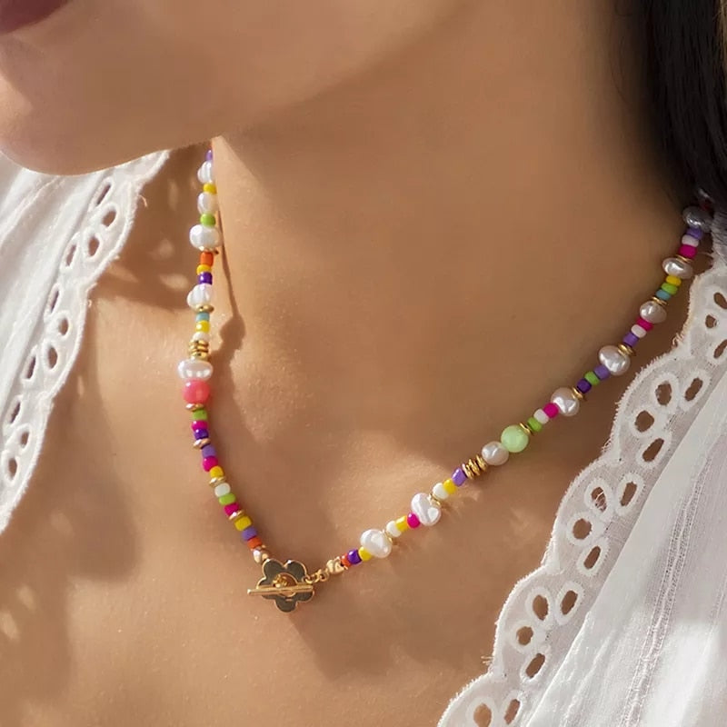 Trendy Flower Passion Beads Choker Necklace  Sunset and Swim C05109  
