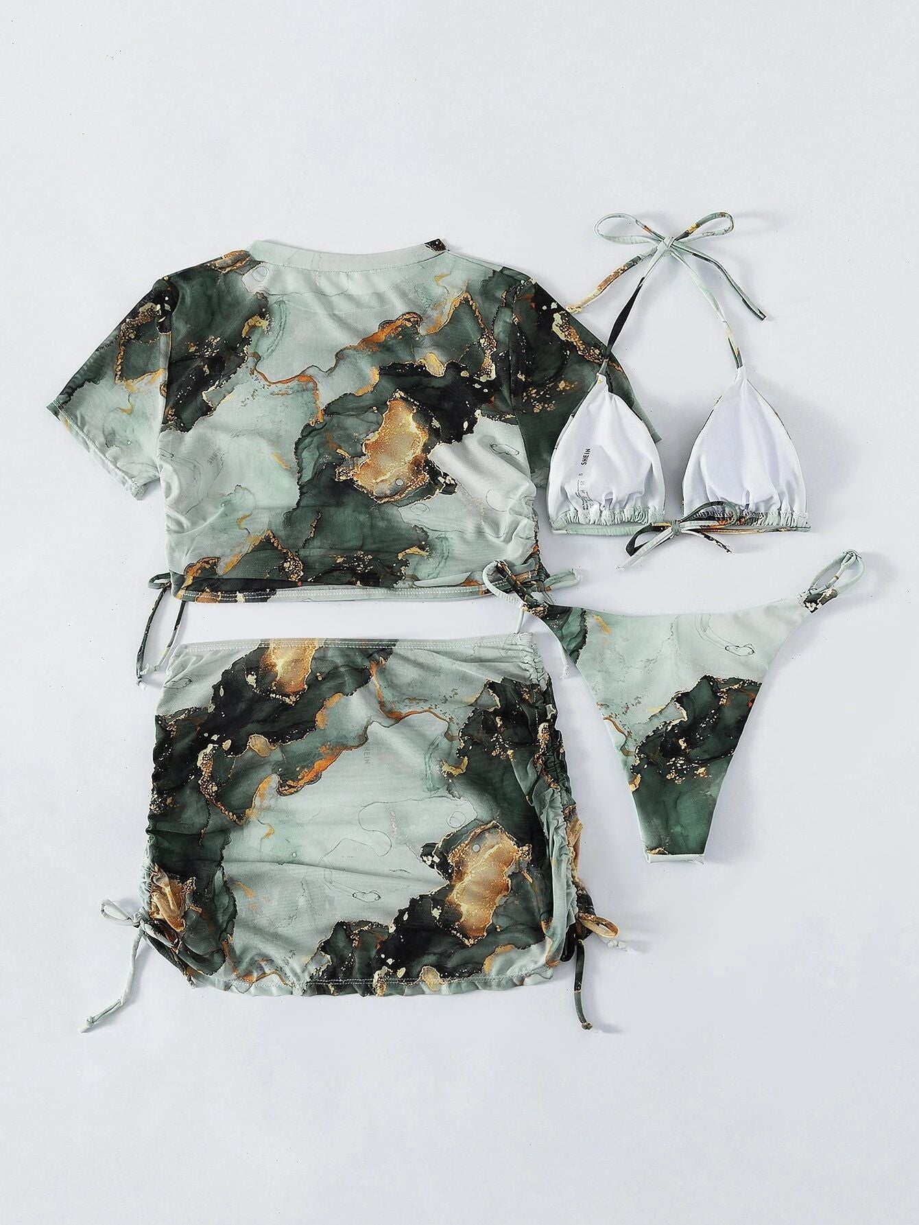 Marble Mist - 4-Pack Halter Bikini Set with Cover Up Skirt  Sunset and Swim   