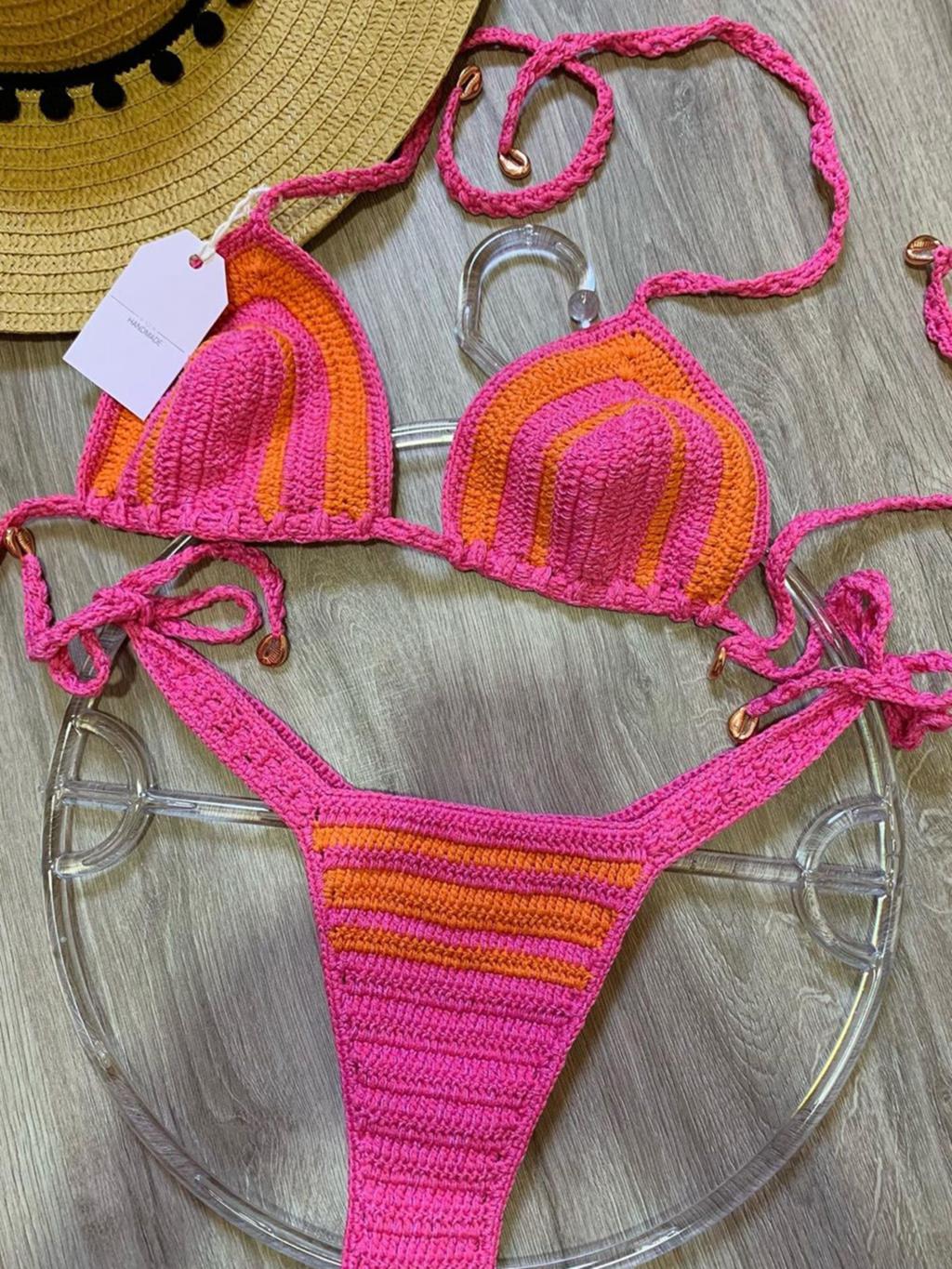 Pink Handmade Crochet Bikini  Sunset and Swim   