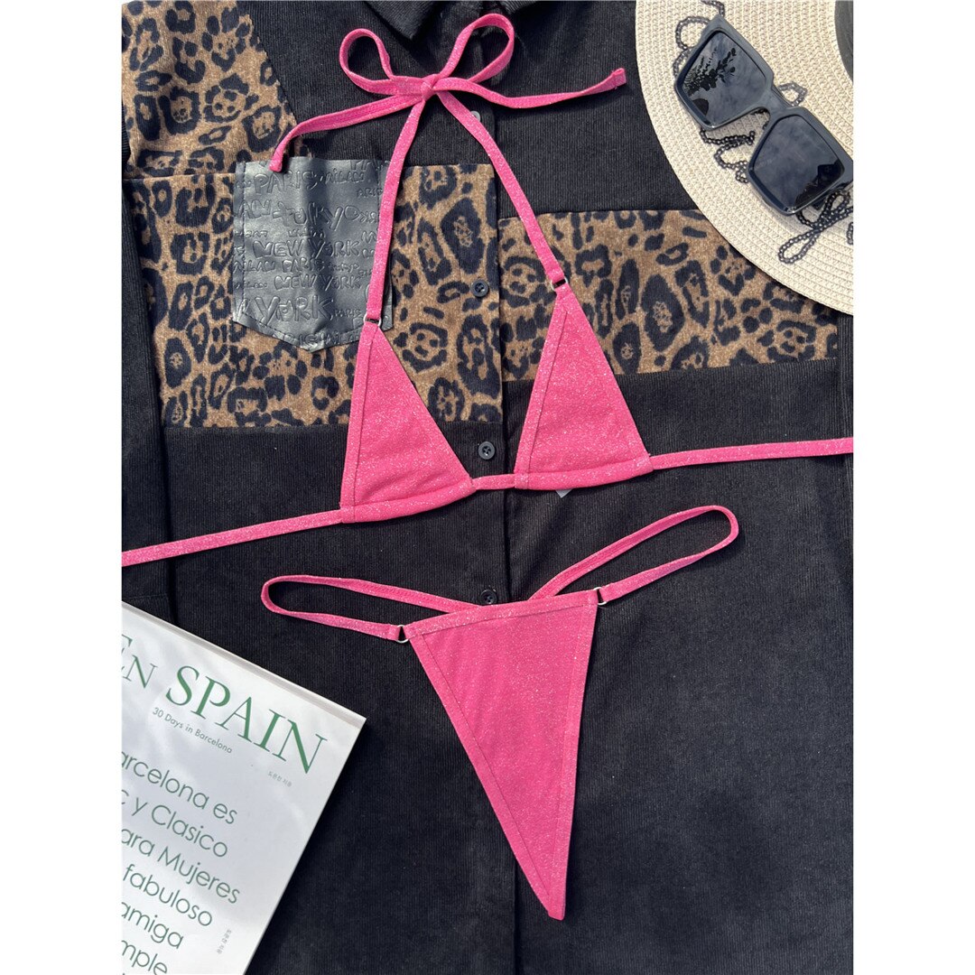 Sexy Glitter Extreme Pink Mini Micro Thong Bikini – Sunset and Swim