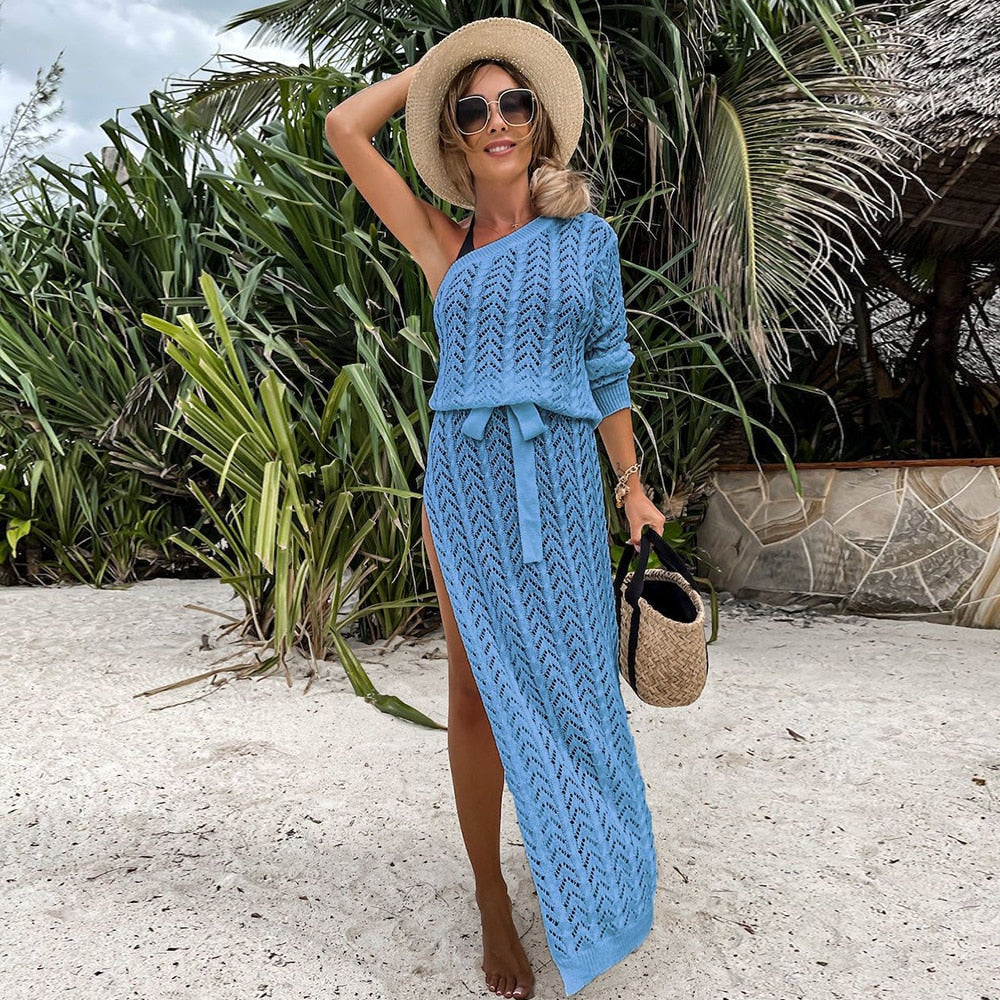 Maldives Calling Crochet Beach Bikini Cover Up White Crochet Dress  Sunset and Swim Light Blue S 