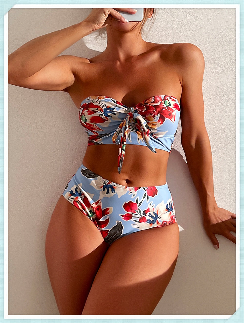 Amalfi Angel Bikini Floral Knot Front Bandeau High Waist Bikini  Sunset and Swim   